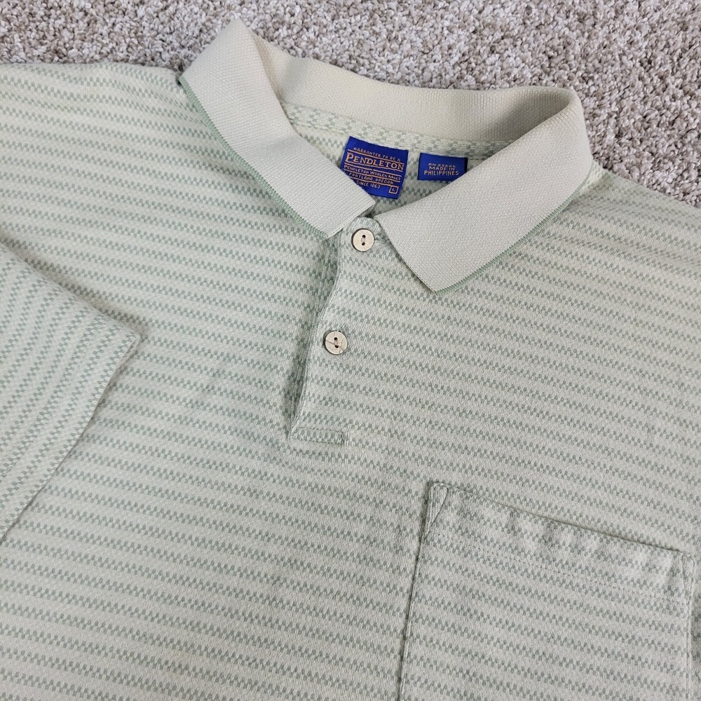 Pendleton Mens Large Tan Striped Stretch Knit Polo Short Sleeve